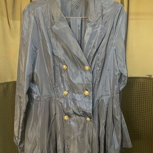 Stylish Women's Navy Blue High Low Ultra Lightweight Coat with Gold Buttons